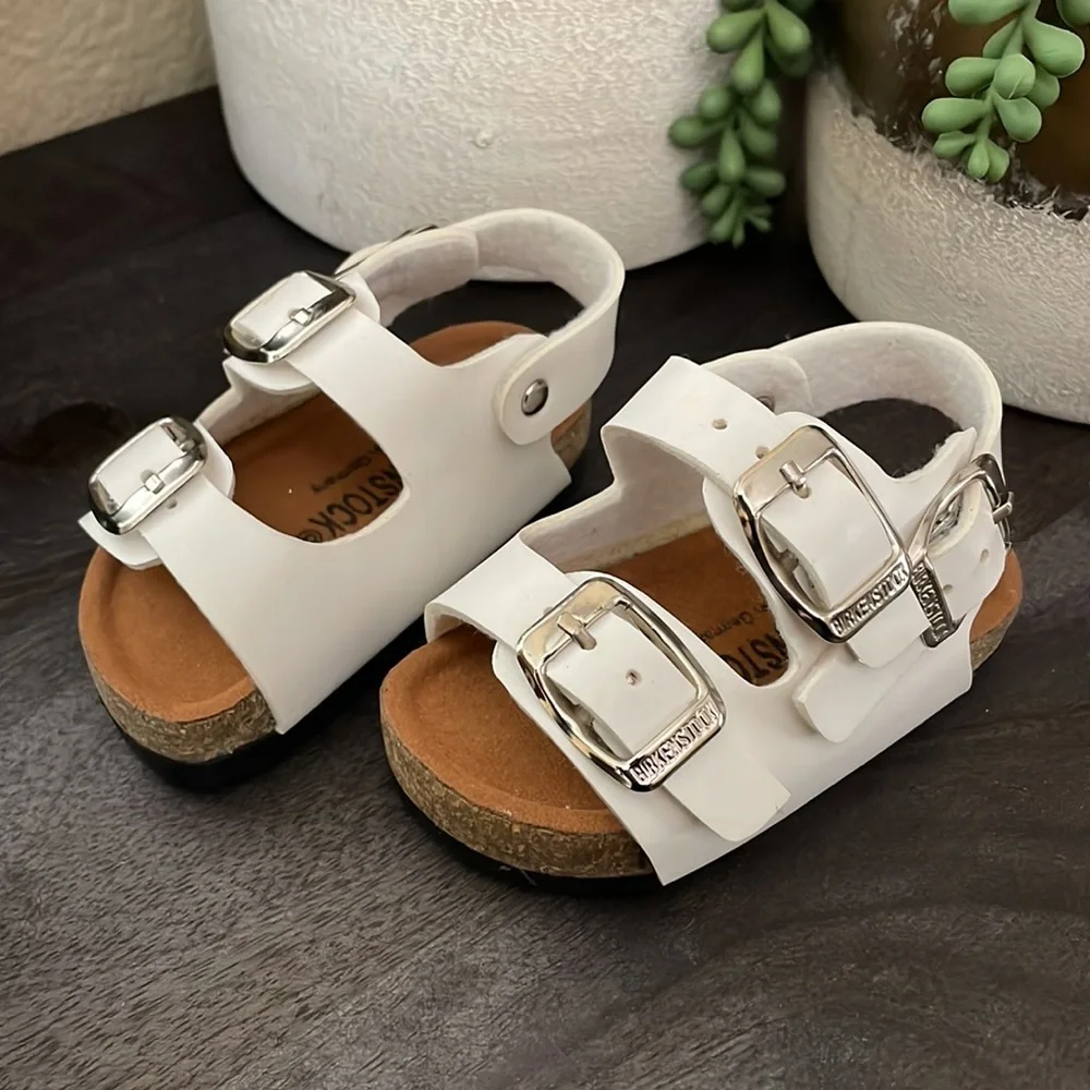 Birkenstock White Kids Double Buckle Sandals